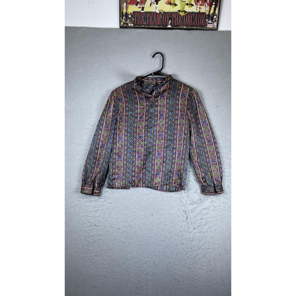 Vintage Laura Jayne Collection Blouse Womens 4 Multicolor Mock Neck 90s